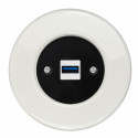 OBZOR RETRO juodas USB lizdas su krovimo funkcija ir baltu keraminiu rėmeliu
