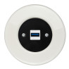 OBZOR RETRO juodas USB lizdas su krovimo funkcija ir baltu keraminiu rėmeliu