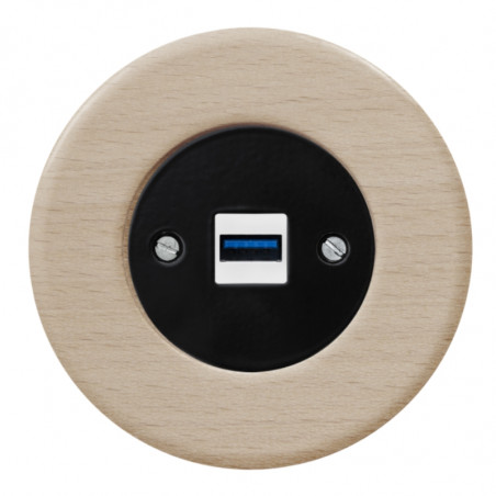 OBZOR RETRO juodas USB lizdas su krovimo funkcija ir buko rėmeliu