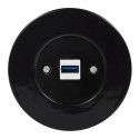 OBZOR RETRO juodas USB lizdas su krovimo funkcija ir juodu keraminiu rėmeliu