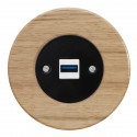 OBZOR RETRO juodas USB lizdas su krovimo funkcija ir ąžuolo rėmeliu