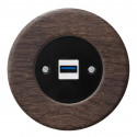 OBZOR RETRO juodas USB lizdas su krovimo funkcija ir ąžuoliniu rėmeliu