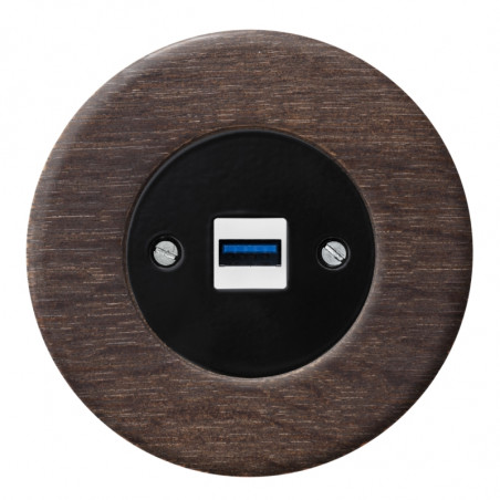 OBZOR RETRO juodas USB lizdas su krovimo funkcija ir ąžuoliniu rėmeliu