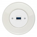 OBZOR RETRO baltas USB lizdas su krovimo funkcija ir baltu keraminiu rėmeliu