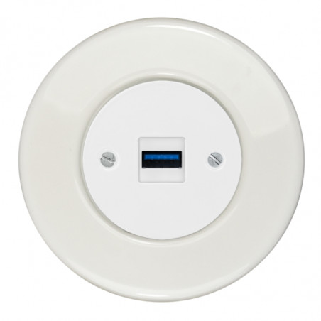OBZOR RETRO baltas USB lizdas su krovimo funkcija ir baltu keraminiu rėmeliu