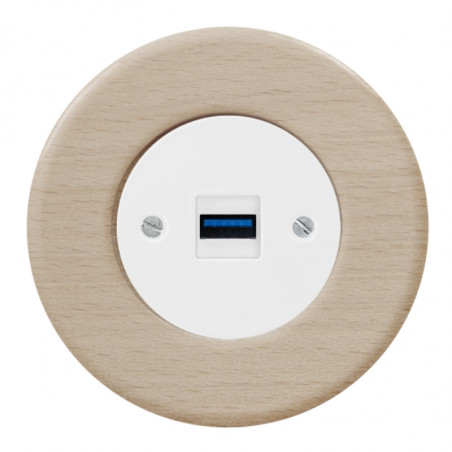 OBZOR RETRO baltas USB lizdas su krovimo funkcija ir buko rėmeliu