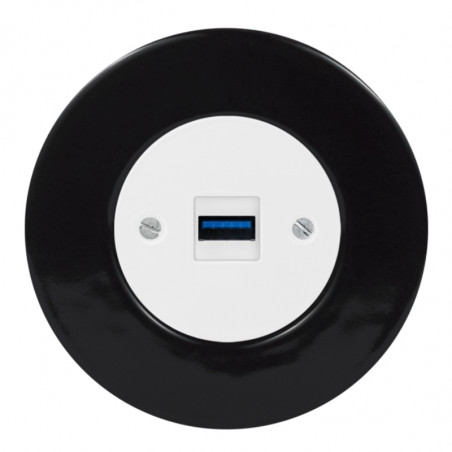 OBZOR RETRO baltas USB lizdas su krovimo funkcija ir juodu keraminiu rėmeliu