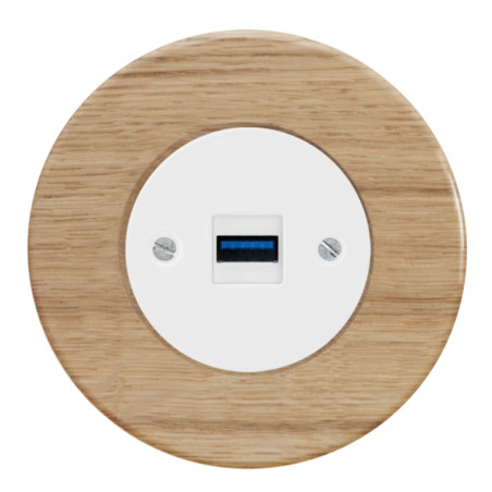 OBZOR RETRO baltas USB lizdas su krovimo funkcija ir ąžuolo rėmeliu