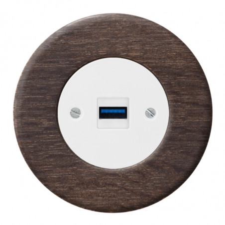 OBZOR RETRO baltas USB lizdas su krovimo funkcija ir ąžuoliniu rėmeliu