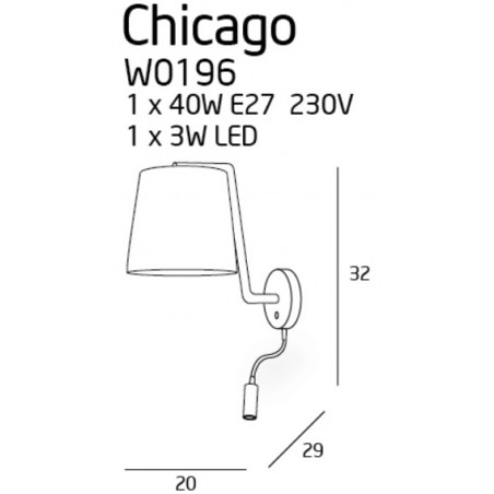 Sieninis šviestuvas CHICAGO LED baltas su baltu gaubtu - 3 - 88,60 €