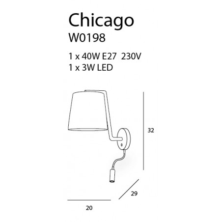 Sieninis šviestuvas CHICAGO LED CHROM su baltu gaubtu - 3 - 88,60 €
