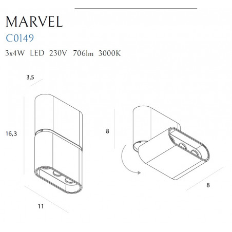 Lubinis šviestuvas MARVEL baltas - 4 - 96,51 €