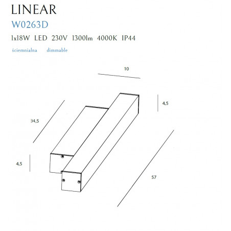 Sieninis šviestuvas LINEAR IP44 WHITE, 18W 4000K DIM - 2 - 131,16 €
