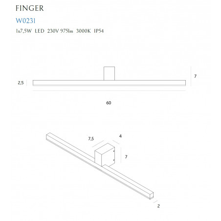 Sieninis šviestuvas FINGER 60 cm juodas  IP54 - 3 - 168,83 €