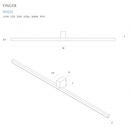 Sieninis šviestuvas FINGER 90 cm juodas  IP54 - 3 - 185,35 €