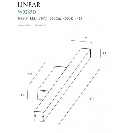 Sieninis šviestuvas LINEAR IP44 WHITE, 36W 4000K DIM - 2 - 199,07 €