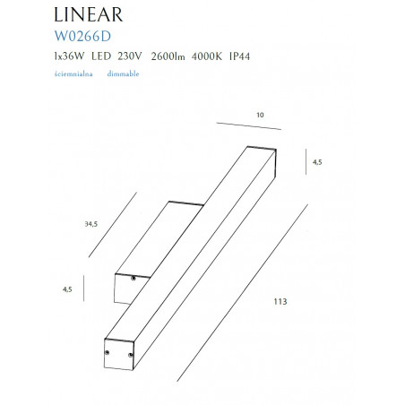 Sieninis šviestuvas LINEAR IP44 BLACK , 36W 4000K DIM - 2 - 199,07 €