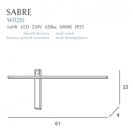 Sieninis šviestuvas SABRE 61 cm juodas IP23 - 4 - 99,99 €