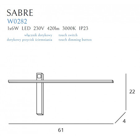 Sieninis šviestuvas SABRE 61 cm baltas IP23 - 3 - 99,99 €