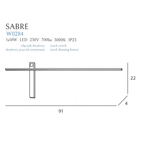 Sieninis šviestuvas SABRE 91 cm baltas - 3 - 111,62 €