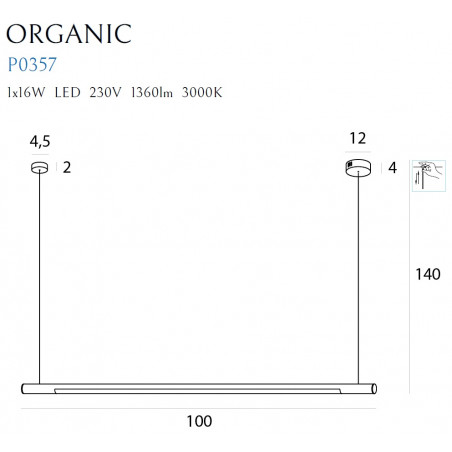 Pakabinamas šviestuvas ORGANIC HORIZON 100CM baltas - 2 - 217,21 €
