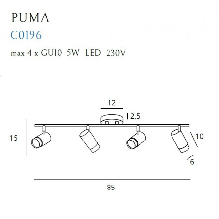 Lubinis šviestuvas PUMA 4 GU10 - 2 - 230,23 €