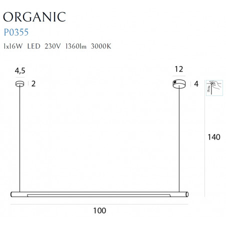 Pakabinamas šviestuvas ORGANIC HORIZON 100CM CHROM - 2 - 263,71 €