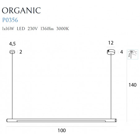 Pakabinamas šviestuvas ORGANIC HORIZON 100CM auksinė - 3 - 290,46 €
