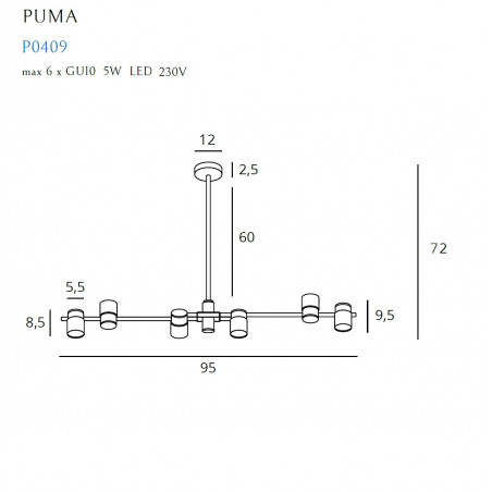 Pakabinamas šviestuvas PUMA 6 GU10 - 3 - 346,50 €
