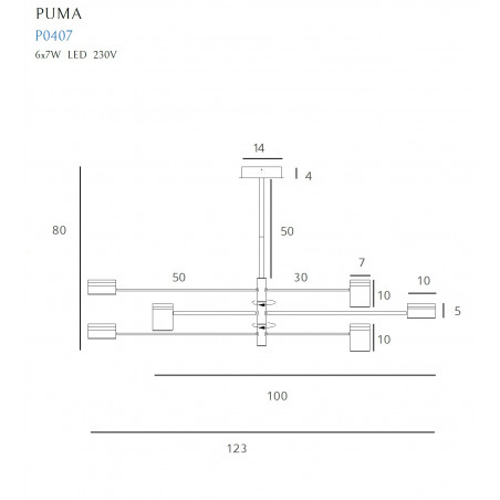 Pakabinamas šviestuvas PUMA LED 6x 7W BK/GD/WD - 3 - 371,85 €