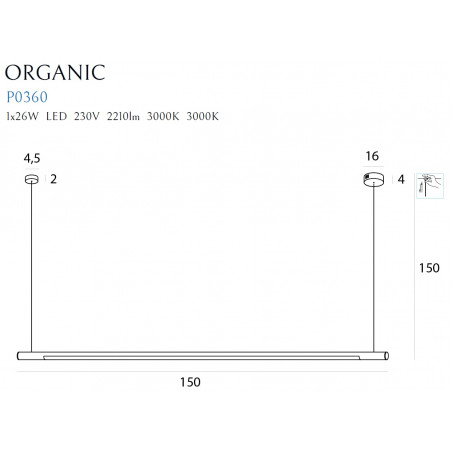 Pakabinamas šviestuvas ORGANIC HORIZON 150CM auksinė - 4 - 485,80 €