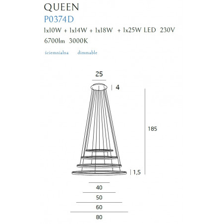 Pakabinamas šviestuvas QUEEN IV CHROM, DIM - 2 - 1 391,81 €