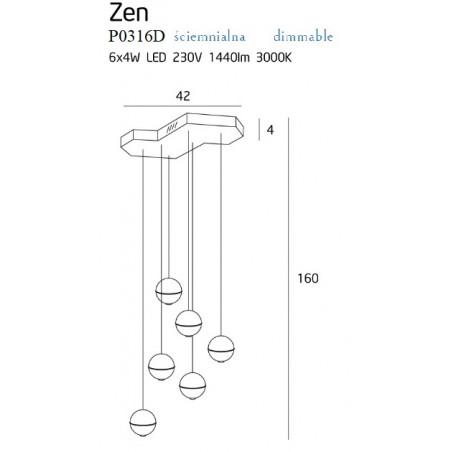 Pakabinamas šviestuvas ZEN 6 vario, DIM - 3 - 949,74 €