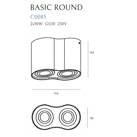 Lubinis šviestuvas BASIC ROUND baltas dvigubas - 3 - 49,30 €