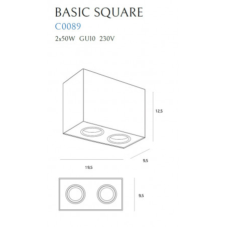 Lubinis šviestuvas BASIC SQUARE juodas dvigubas - 5 - 56,05 €