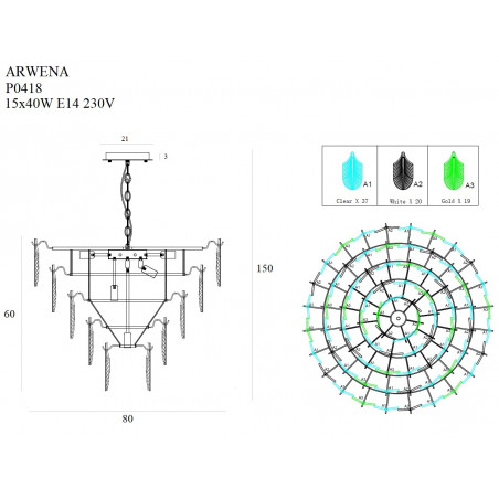 Pakabinami šviestuvai - Pakabinamas šviestuvas ARWENA 80 cm - 851,84 €