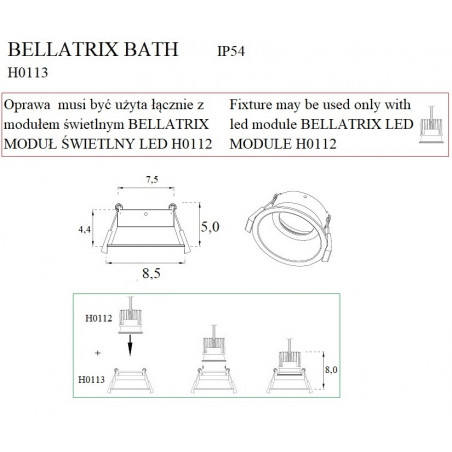 Lubiniai šviestuvai - Įleidžiamas šviestuvas BELLATRIX BATH baltas, IP54, be LED modulio - 16,81 €