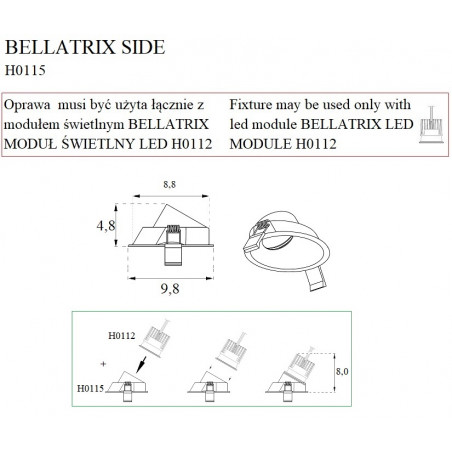 Lubiniai šviestuvai - Įleidžiamas šviestuvas BELLATRIX SIDE baltas, be LED modulio - 14,18 €