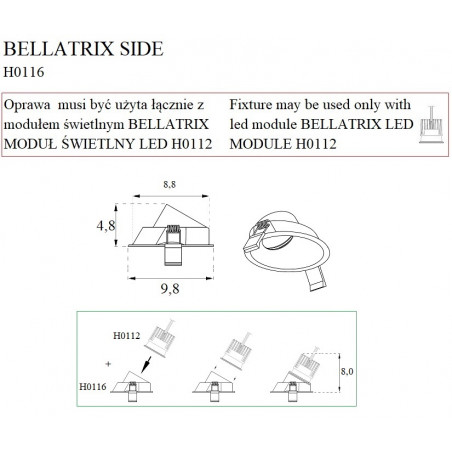 Lubiniai šviestuvai - Įleidžiamas šviestuvas BELLATRIX SIDE juodas, be LED modulio - 14,18 €