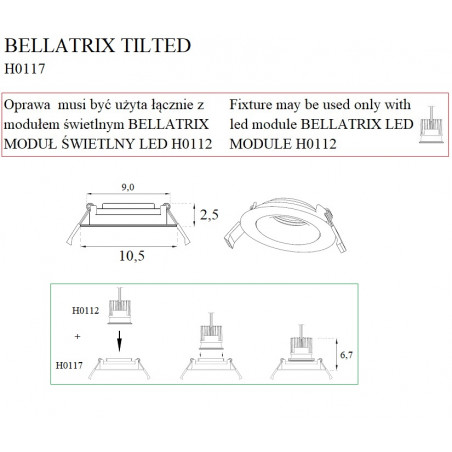 Lubiniai šviestuvai - Įleidžiamas šviestuvas BELLATRIX TILTED baltas, be LED modulio - 14,62 €