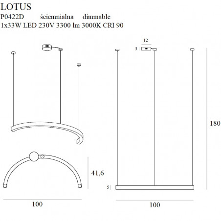 Pakabinami šviestuvai - Pakabinamas šviestuvas LOTUS 33W aukso spalvos - 1 246,57 €
