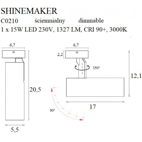 Lubiniai šviestuvai - Lubinis šviestuvas SHINEMAKER juodas - 112,17 €
