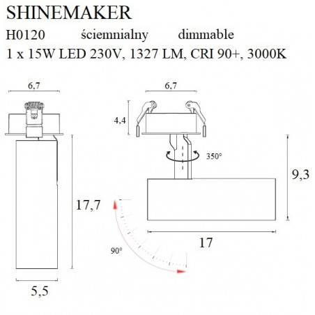 Lubiniai šviestuvai - Įleidžiamas šviestuvas SHINEMAKER juodas - 112,17 €