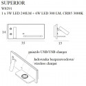 Sieniniai šviestuvai - Sieninis šviestuvas SUPERIOR su USB lizdu ir indukcinių krovikliu baltas - 172,40 €