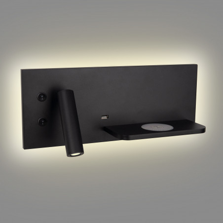 Sieniniai šviestuvai - Sieninis šviestuvas SUPERIOR su USB lizdu ir indukcinių krovikliu juodas - 172,40 €