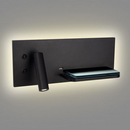 Sieniniai šviestuvai - Sieninis šviestuvas SUPERIOR su USB lizdu ir indukcinių krovikliu juodas - 172,40 €