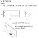 Sieniniai šviestuvai - Sieninis šviestuvas SUPERIOR su USB lizdu ir indukcinių krovikliu juodas - 172,40 €