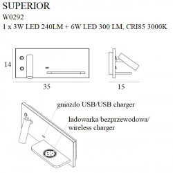 Sieniniai šviestuvai - Sieninis šviestuvas SUPERIOR su USB lizdu ir indukcinių krovikliu juodas - 172,40 €
